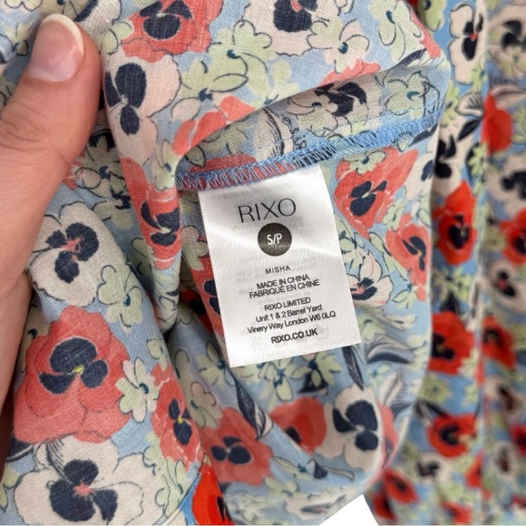 Rixo Misha Floral Print Cotton Blouse Blue Multicolor Peter Pan Collar Small - Picture 9 of 12